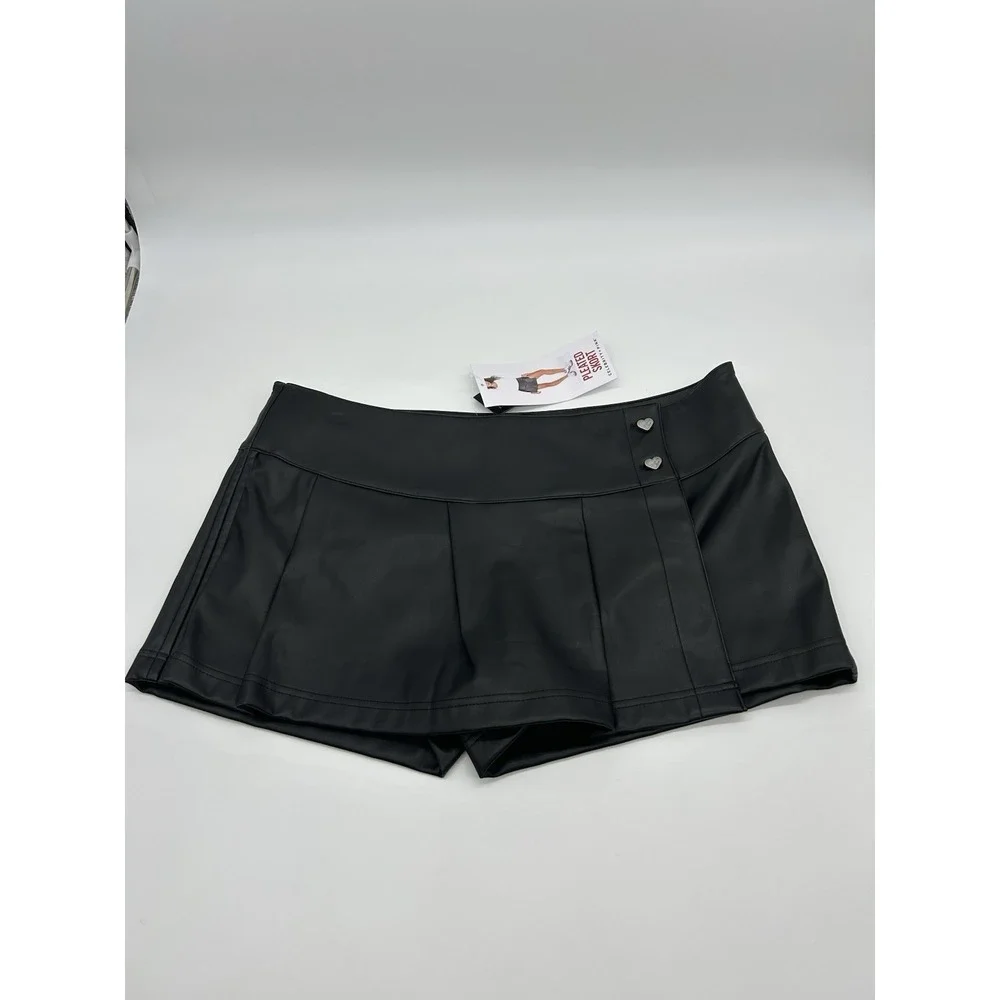 CELEBRITY PINK - SIZE: XL- Black Faux‎ Leather Wide Waistband Pleated Skort -NEW